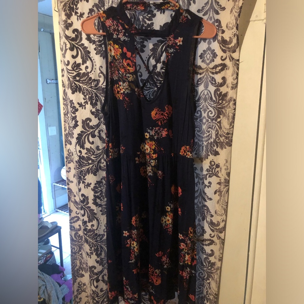 No Boundaries Black Sleeveless Midi Dress with Floral Print
